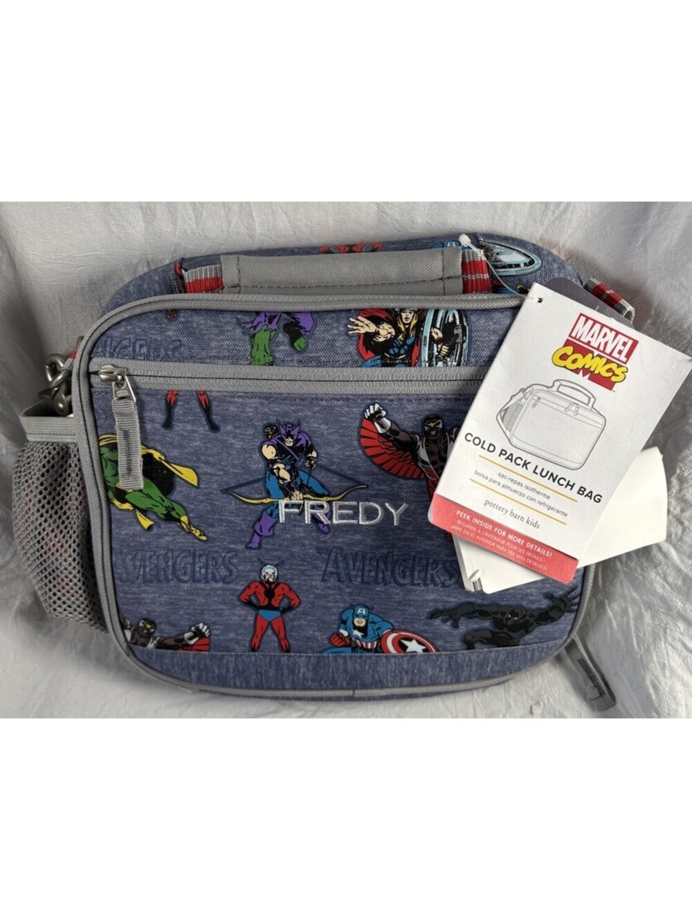 NWT Pottery Barn Kids Marvel Avengers Cold Pack Lunch Bag Monogram Fredy